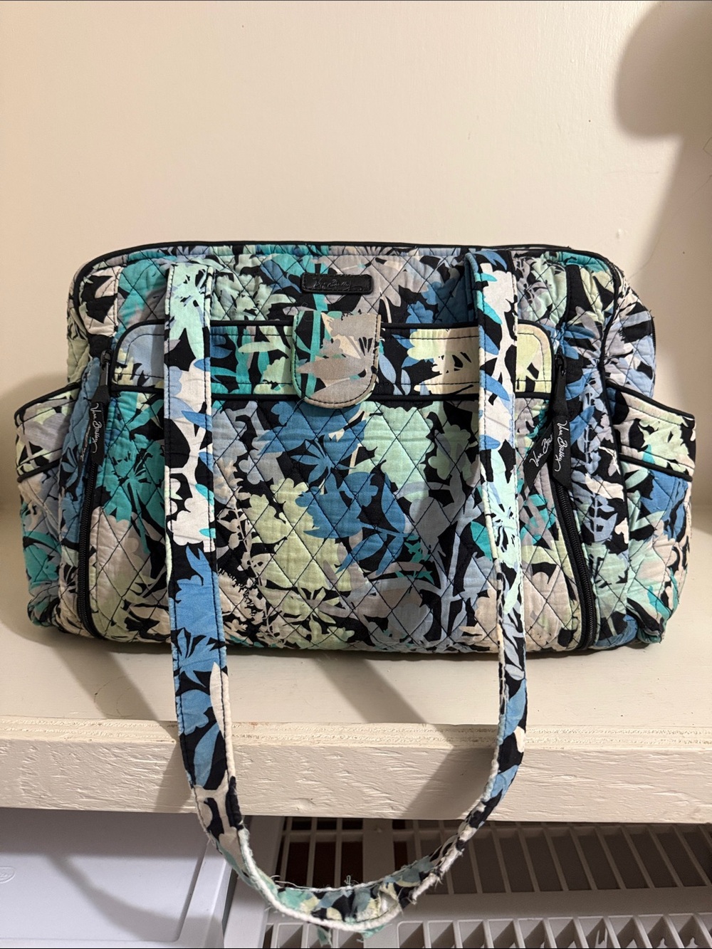 Vera Bradley Quilted Floral Shoulder Baby Bag in Teal, Blue & Black